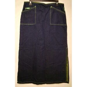 Vintage Y2K Maxi Starwear Blue Denim Skirt Green Top Stitch 13/14 Goth Rock Boho